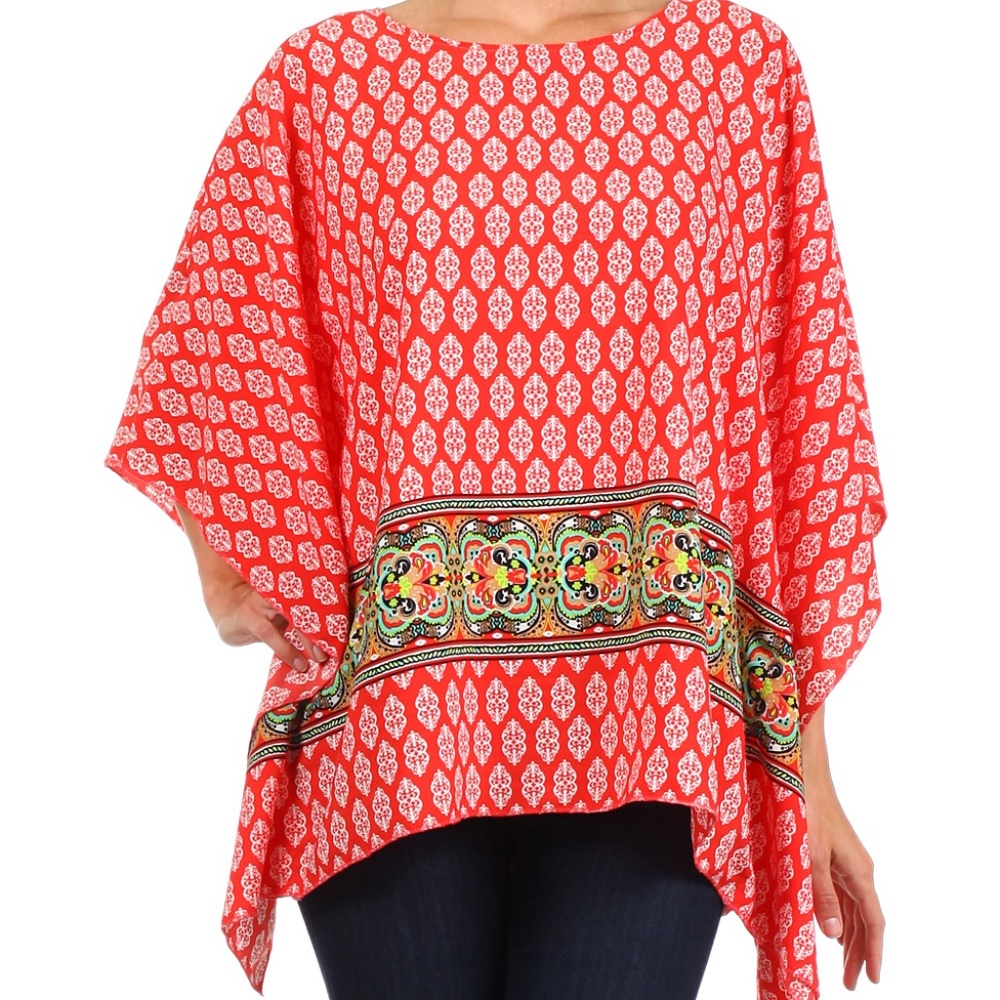 J Mode Coral Damask Cape-sleeve Tunic NWOT